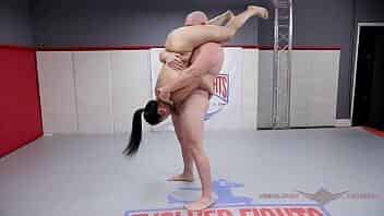 MILF Song Lee in mixed naked wrestle battle fighting Thor to the end at Evolved Fights video